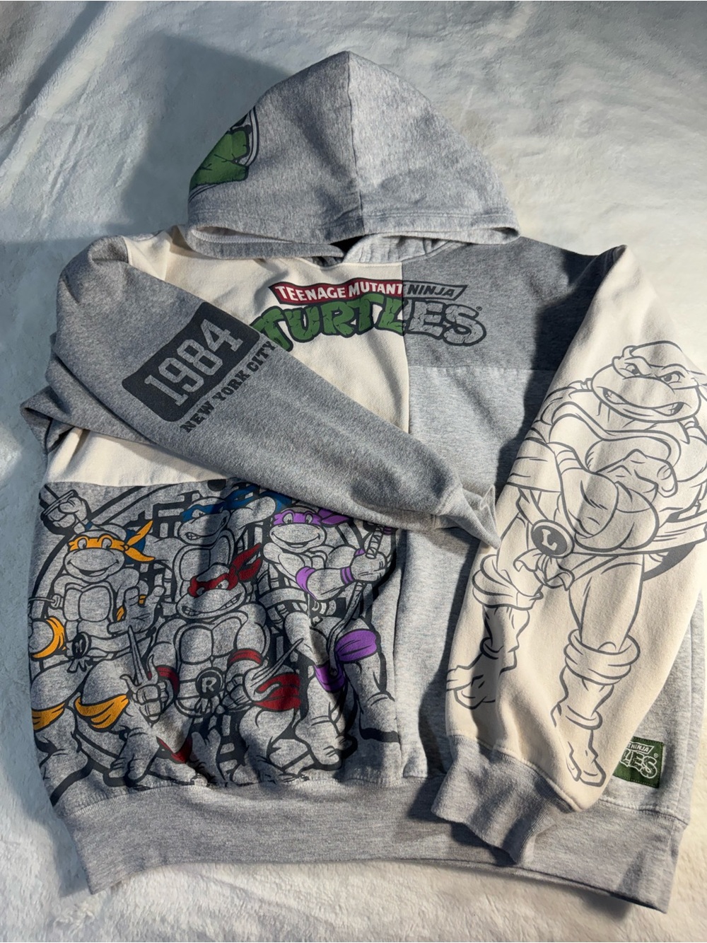 TMNT Teenage Mutant Ninja Turtles Patchwork Hoodie Adult Large 1984 Graphic L